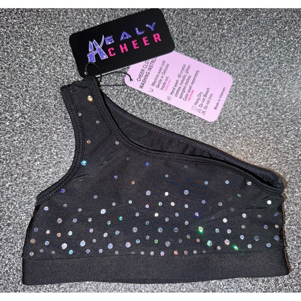 Healy Cheer Sparkle Black Bra Top NWT For Cheer Size KS (4)